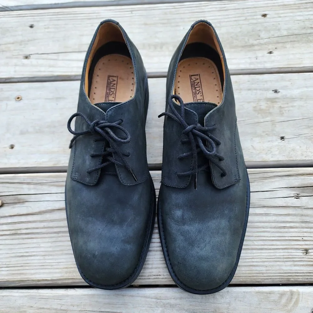 Lands End Men's 81148 Black Lace Up Oxford Cushioned Insole Dress Suede Shoe 10D